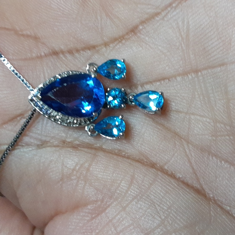 925 Genuine Color Change Fluorite And Blue Topaz Slide Pendant. - Picture 2 of 3